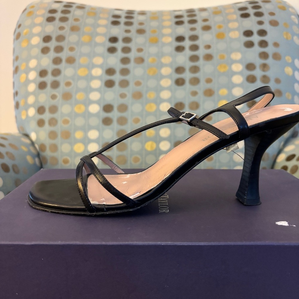 AT Flamingo Black Calf Skin Strappy Sandals